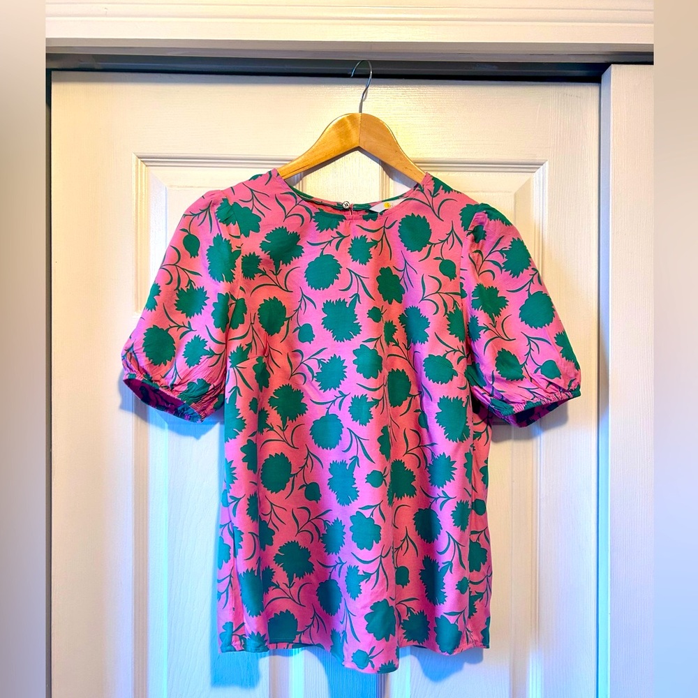 Boden Pink and Green Silk Blouse